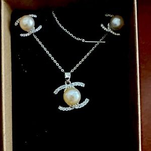 Pearl Silver Necklace and Earring Set